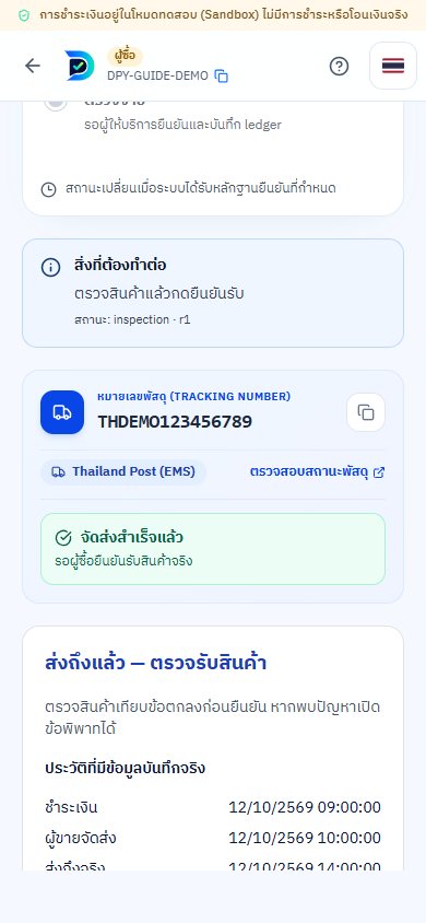 ตัวอย่างหน้าจอขั้นตอนที่ 7: ผู้ซื้อติดตามและตรวจสินค้า