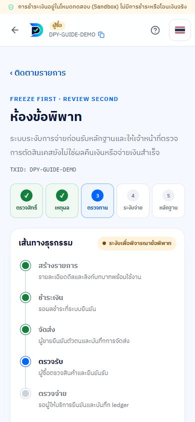 ตัวอย่างหน้าห้องข้อพิพาทใน Sandbox